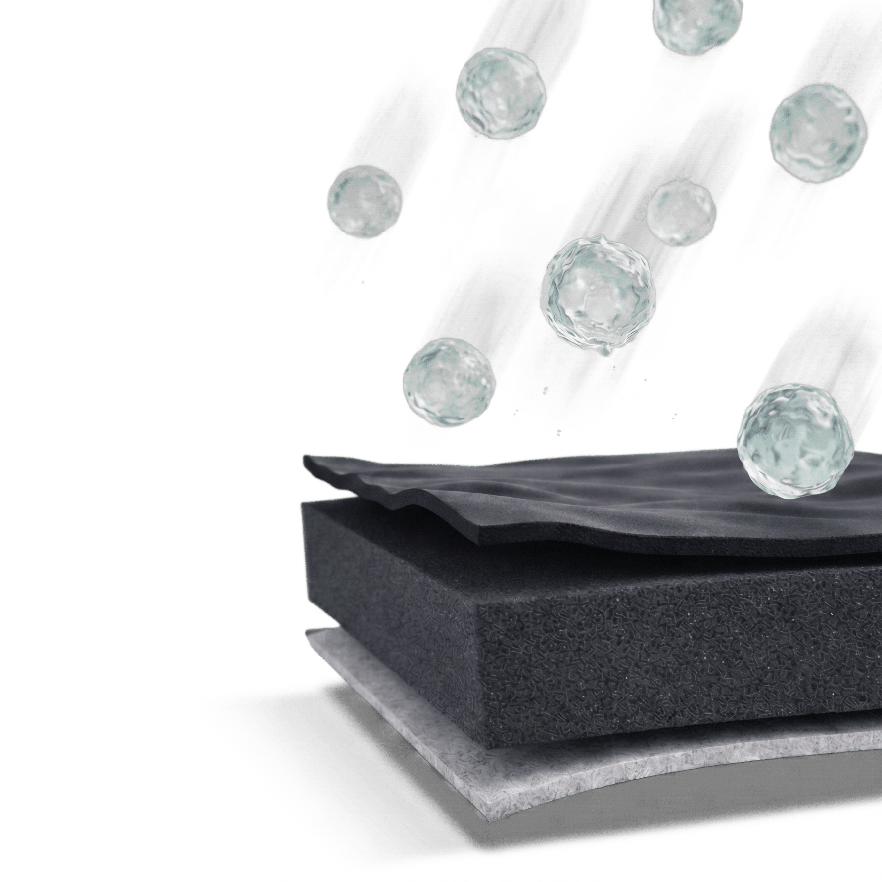Grêlons rebondissant sur les couches de mousse EVA composant la bâche anti-grêle